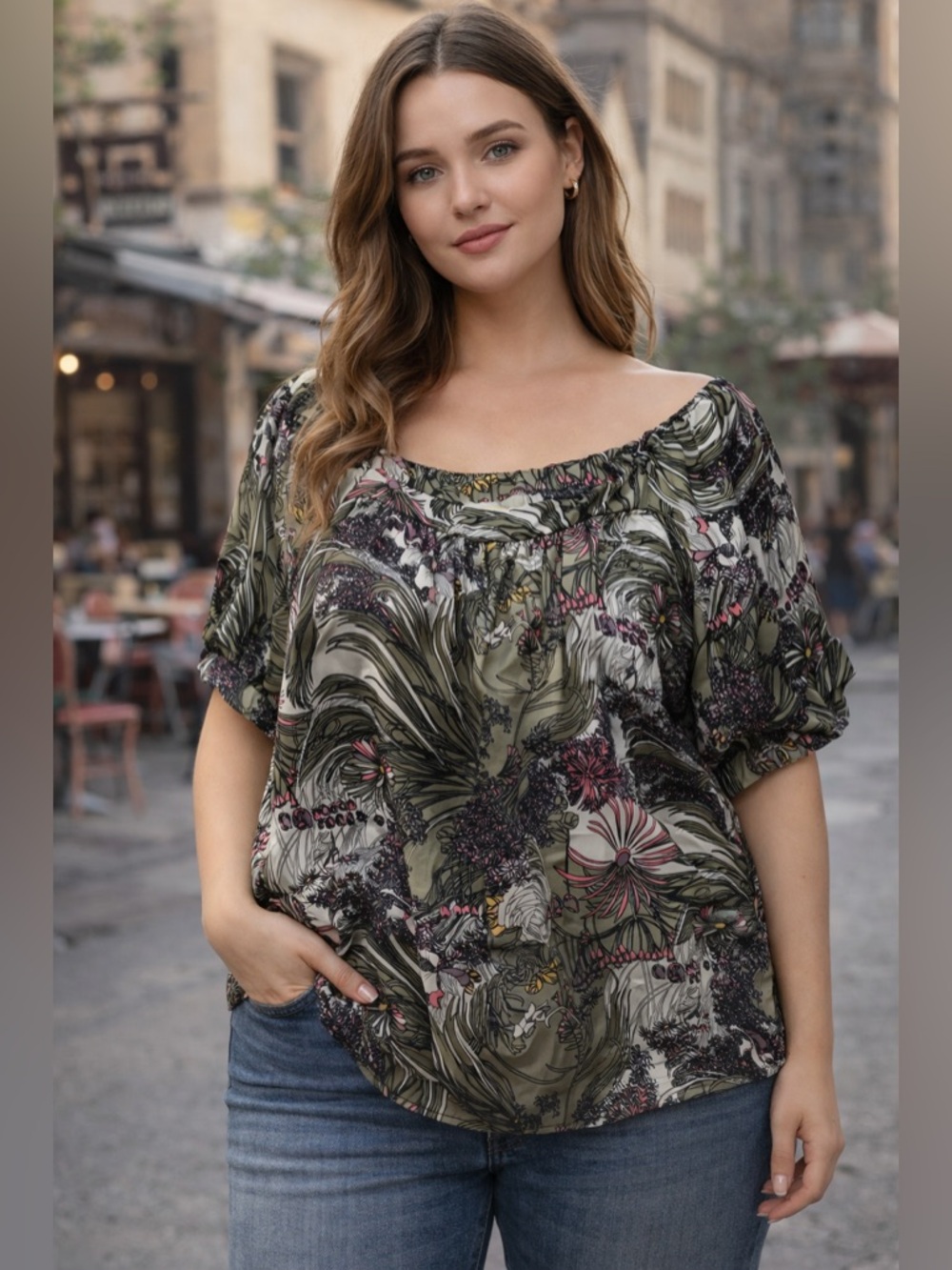 Weston Wear Floral Blouse Boho Silk Peasant Top Size Large